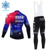 Set Fietsshirt Lange Mouw + Lange Koersbroek 2024 FDJ Suez Winter Thermal Fleece Blauw